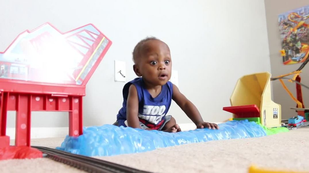 Thomas Train Jumps over Baby Josiah's head